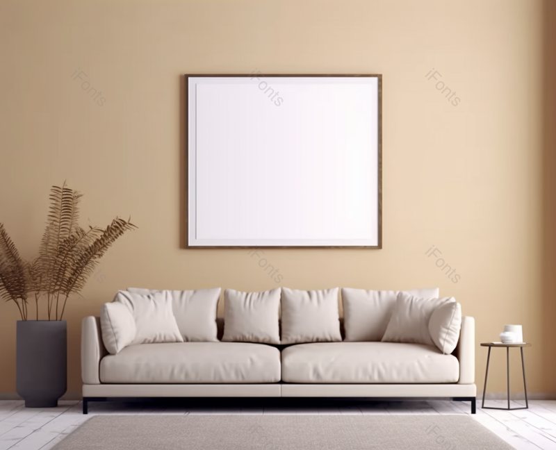 现代室内设计与米色家具和空模拟画框,高清,摄影图,摄影图片,图片大全,摄影图免费下载